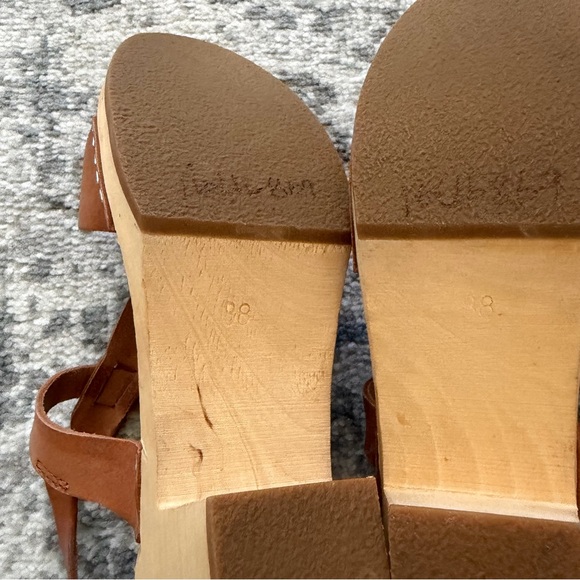 Swedish Hasbeens Leather Wood Heeled Sandals - Picture 5 of 10
